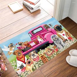 Carpets HX Dogs Valentines Doormat Cute Day Decor Indoor Floor Mat Valentine Gift Flannel Drop