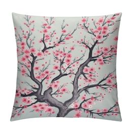 Cherry Blossom Pillow Cover Japanese Cherry Decorative Pillowcases Cherry Blossom Pillowcase Pink Flower Pillow Cases with Hidden Zipper Home Cushion Decorative