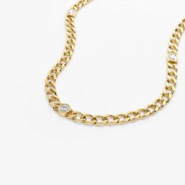 VLOVE Fine Jewelry 14K Gold Cuban Link Necklace W/ Bezel Setting Diamond