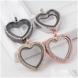 Lockets Heart Memory Opening Magnetic White Crystal 30Mm Floating Glass Pendant Charms Without Chains For Necklaces Jewellery Drop Deliv Dhwhk
