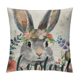 Easter Pillow Cover Bunny Floral Eggs Decorations Holiday Farmhouse Happpy Easter Spring Pillow Case for Home Sofa Couch Decor