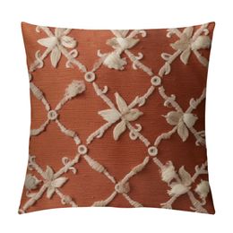 Decorative Throw Pillow Covers Rhombic Jacquard Pillowcase Soft Fall Square Cushion Case for Couch Sofa Bed Bedroom Living Room Burnt Orange