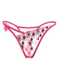 Lace Embroidery Sexy Underwear Transparent Panties Ladies Japanese Thongs Low Waist Hollow Temptation T Pants Women039s2680321