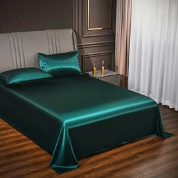 Satin Silk Bed Sheets for Summer Plain Flat Sheet Double TwinFullQueenKing Size Linen pillowcase need order 240521
