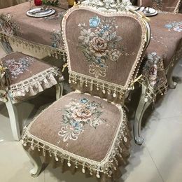 Chair Covers European Dining Table Cushion Luxury High-grade Household Non-slip Embroidery Chenille Fabric Cover Home Decoration