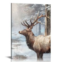 Rustic Farmhouse Canvas Wall Art Vintage Deer Paintings Decor Abstract Elk Poster Prints for Farm living room Kitchen Decoration