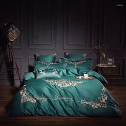 Bedding Sets Green Blue Luxury European Royal Embroidery 80S Egyptian Cotton Set Duvet Cover Bed Sheet Linen Pillowcases 4/7pcs