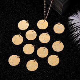 Pendant Necklaces 12 Zodiac Sign For Women Men Personalised Crystal Constellations Stainless Steel Coin Gold Chains Fashion Jewellery Dr Dhf5N