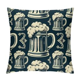 Throw Pillow Cover, Beer Glasses Pattern Decorative Square Cushion Cover Pillowcase for Home Decor Sofa Couch Bedroom