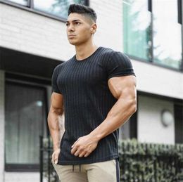 Men's T-Shirts New compression T-shirt mens jogging knitted T-shirt sports tight T-shirt mens gym fitness and exercise clothes S2452906