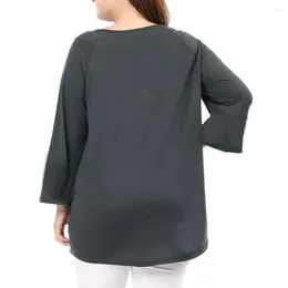 Women's Blouses Women O Neck Blouse Stylish Plus Size Pleated Loose T-shirt With Soft Long Horn Sleeves Casual Breathable Fashion