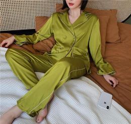 Summer New Satin 2PCS Pyjamas Suit Women ShirtPants Sleepwear Silky Homewear Pyjamas Casual Kimono Gown Intimate Lingerie23752144120403