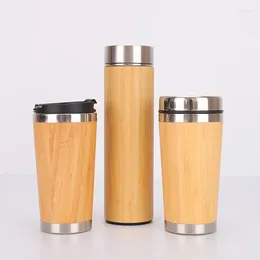 Water Bottles Creative Bamboo Coffee Cup 304 Stainless Steel Shell Car Vacuum Insulation Gift
