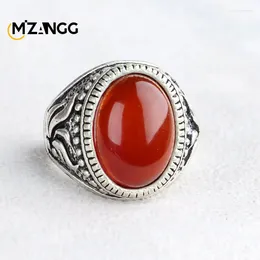 Cluster Rings Natural Red Agate Men's Ring Women's Green Jade Hidden Silver Inlaid Luxury Charm Jewelry Accessories Holiday Gift