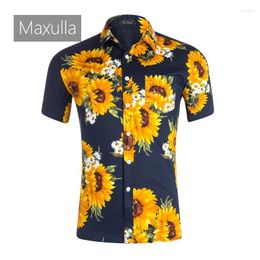 Men's Casual Shirts Summer Short Sleeved Shirt Outdoor Pure Cotton Breathable Beach Tops Fashion Slim Printed Clothing