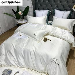 Bedding Sets GraspDream Luxury 4PCS Set Pure Satin Silk Colour European Style Embroidery Bed Sheet Quilt Cover Pillowcase