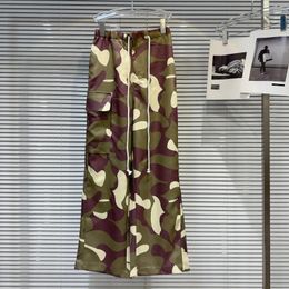 Women's Pants BORVEMAYS Thin Casual Straight-leg High Waist Drawstring Camouflage Pattern Patchwork 2024 Summer Trousers WZ8476