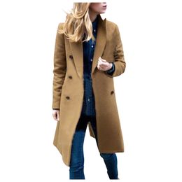 Streetwear Elegant Wool Coat Women Overcoat Office Wear Turn-down Collar Winter Thicken Warm Mid-length Jackets Female Outwear