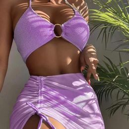 Women's Swimwear 2024 Multi-color Sexy Swimsuit Halterneck Three-piece Set Split Bikini Foreign Trade In Stock