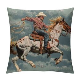 Vintage Western Cowboy Decorative Pillow Covers Cosy Soft Throw Pillowcase Square Couch Cushion Cover for Home Decor Sofa Living Room Bed Car