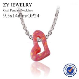 1pc lot Hot Sale 925 Sterling Silver Link Chain Oblique heart Opal Necklace Oblique heart Fire Opal Stone Silver Jewelry1 2406