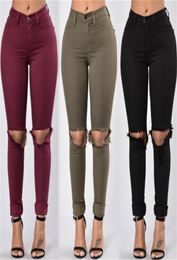 Red Army Green Black Women Pencil Stretch Jeans Pants Woman Ripped Denim Skinny Jeans Pants High Waist Jeans Trousers for women1492771