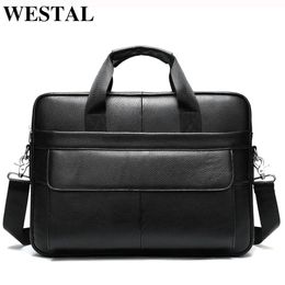 WESTAL Men's Briefcases Bag Men's Genuine Leather Office Bags for Men Messenger Bag Leather Laptop Bag for Document Briefcases 246Q