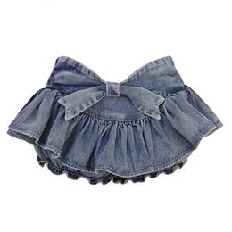 Grunge Y2k Bow Denim Skirt with shorts Kawaii Women Vintage Gyaru Ruffle Low Waist Sexy Pleated Mini Skirts Summer Streetwear 240529