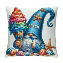 Sommer Beach Kissenbedeckung Lustiges Gnom Seestern Wurfkissen Hülle Blaues Ozean Beach Kissenbezüge für Innenhäuserbett -Sofa Dekoration