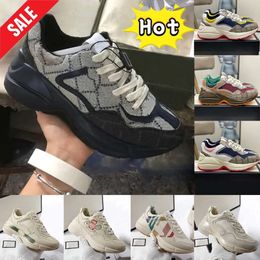 2024 Designer Rhytons Casual shoes men women platform sneakers canvas multicolor daddy shoe mens fashion Vintage Leather printed trainers Size 36-45 2024