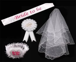 FENGRISE Hen Decor Bride To Be Sash Badge Sexy Garter White Veil Bridal Shower Bachelorette Wedding Party Supplies7266890