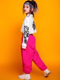 Hip Hop Girls Crop Top Pink Joggers Kids Sweatshirt Street Dance Cargo Pants Streetwear Clothes Sets Child Jazz Stage Costumes