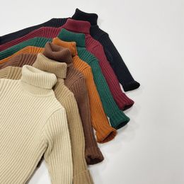 Autumn Winter Kids Sweaters Warm Solid Girls Sweater Brief Boys Pullover Turtleneck Knitwear Children Clothes