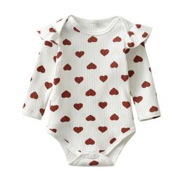 2024 born Infant Baby Girl Romper Bodysuit Clothes Ruffle Long Sleeve Hearts Pattern Birth Onepiece Crawling Clothing 240529