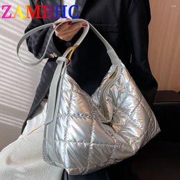 Evening Bags Large Travel Shoulder For Women Designer Thread Down Fabric Handbags And Purses 2024 Winter Trend Female Big Crossbody Bag