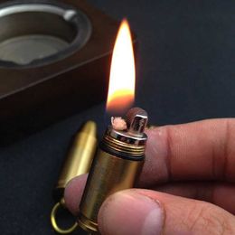 Lighters Outdoor mini bullet light flame kerosene light keychain refillable gasoline cigar light mens small tool S2452907