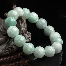 Burmese Jade Lotus Bracelets Accessories Gifts Designer Real Charm Beaded Jadeite Amulets Man White Jewelry Luxury Natural 240529