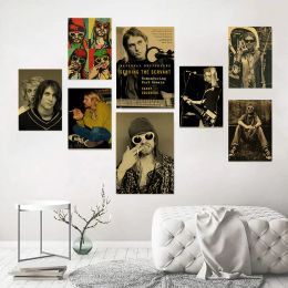 Singer Kurt Cobain Posters Rock and Roll Music Retro Kraft Paper Sticker DIY Vintage Room Bar Cafe Decor Gift Art Wall Painting