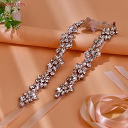 TOPQUEEN Rose Gold Bridal Belt Wedding Belt Full Rhinestone Party Sash Gown Evening Women'S Accessories Applique S437-RG