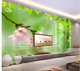 Wallpapers Home Decoration 3D Three-dimensional Space Peach Bamboo Room Wallpaper Black Stripe Wall Murals