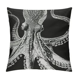 Throw -Kissenbezüge Octopus Home Decor Kissenbezüge Aquarell Marine Tier Einfacher schwarzer Hintergrund Weichkissen Hülle für Sofa Schlafzimmer