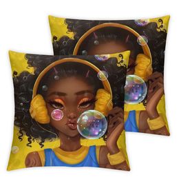 Black Art Throw Pillow Covers Afro Black Girl African American Pillowcase with Zipper Square Pillow Cases Cushion Hold for Sofa Bedroom Home Decor 2pc