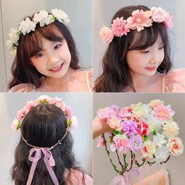 Decorative Flowers Elegant Girl Bride With Tiara Garland Kids Flower Bridal Headband Wedding Hair Jewellery