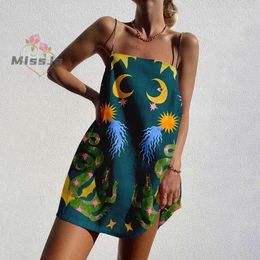 Casual Dresses Sleeveless Summer Vacation Mini For Women Fashion Sexy Loose Ethnic Print Beach Dress Holiday Sundresses Outfits