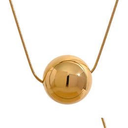 Pendant Necklaces Minimalist 20Mm Stainless Steel Round Ball Bead Necklace Stylish 18K Gold Rust Proof Clavicle Charm Jewelry Drop Del Dhswa