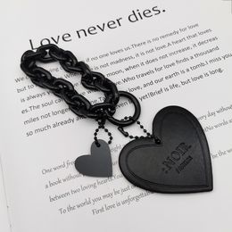 Trendy Black Heart Key Ring Leather Car Key Accessories Arylic Keychain Charm Backpack Pendant for Ladies Women