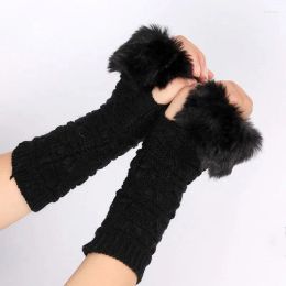 Elbow Knee Pads Fashionable Knitted Arm Sleeves Solid Colour Furry Elastic Winter Warm Fingerless Gloves Clothing Decorative Accessorie Dhv4C