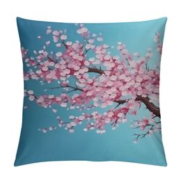 Cherry Blossoms Body Pillow Cover Pink Flowers Plum Branch Cherry Blossom Flower Pillow Case Protector with Zipper Decorative Soft Bed Pillowcases for Bedroom