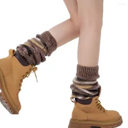 Women Socks Knitted Boot Autumn Winter Soft Warm Ankle Warmer Jk Striped Long Foot Covers Girls