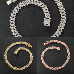 Hip Hop Aaa Bling 13 5mm Cuban Brooch Chain 2-row Ice Man Necklace Diamond Zircon Cobble Men&#039;s Necklace Women&#039;s Jewelry Q0809 259M